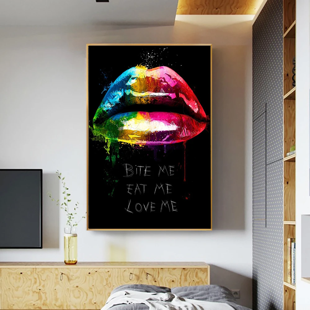 

Nordic Colored Lips Abstract Canvas Painting Modern Decoration Wall Art Poster and Prints Bar Hostel Home Decoration Paintings