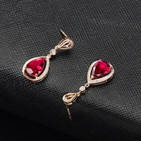 black angel 18k rose gold pigeon blood water drop shaped ruby 925 sterling silver drop earrings for women wedding jewelry