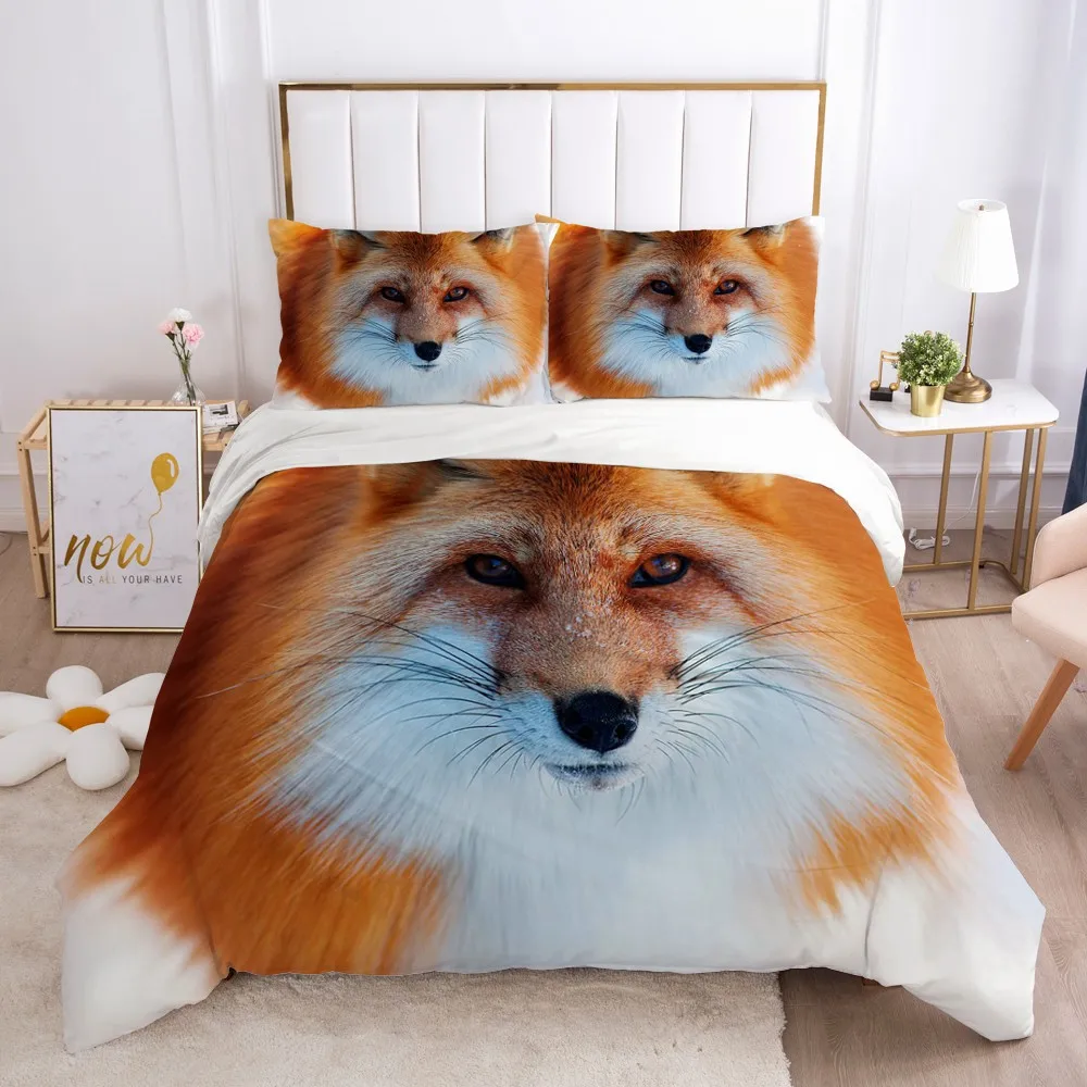 

3D Duvet/Quilt Cover Set White Bedding Sets Comforter Case Pillow Sham Bed Linen King Queen Full Double Size Fox Home Texitle