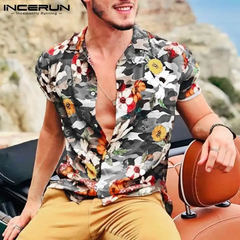 

Гавайская рубашка мужская с коротким рукавом, повседневная с принтом, отложным воротником и пуговицами, уличная одежда, для отпуска, лето 2021