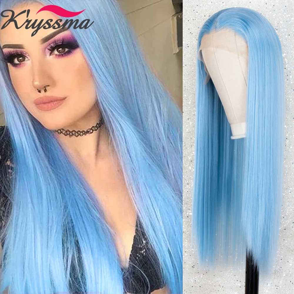 BabyStraight Lace Front Wig  Blue Synthetic Lace Wigs for Women 26Inch Lace Frontal Natural Hair Perruques Dentelle Synthétiques