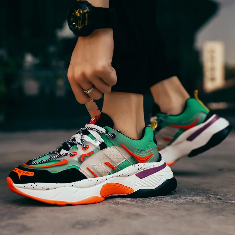 Мужские кроссовки на массивной подошве синие платформе повседневная обувь для