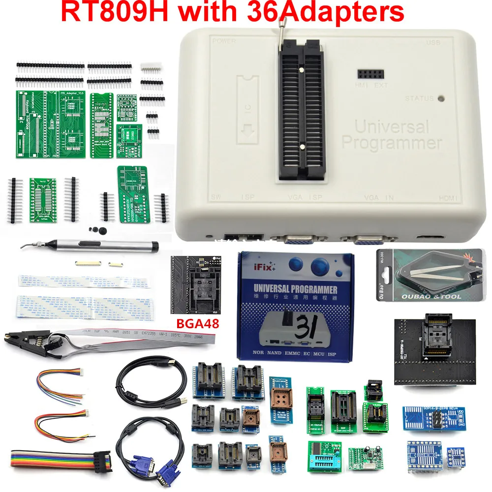 RT809H EMMC NAND FLASH USB программатор + 36 элементов BGA48 TSOP56 SOP44 DIP44 адаптеры с EDID Cble вспомогательная ручка|Калькуляторы|