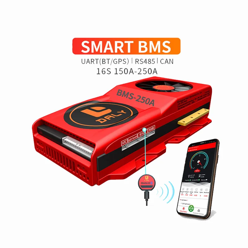 

Аккумуляторная батарея Lifepo4 Smart BMS с вентилятором UART RS485 CAN BT, высокое напряжение 150 А 200 А 250 А 16 с 48 в