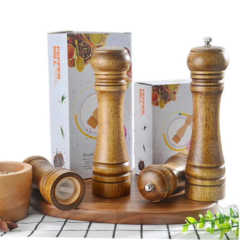 

2 Pcs/Set Wooden Pepper Grinder Seasoning Bottle Pepper Coarse Salt Grinding Bottle5/8 Inch