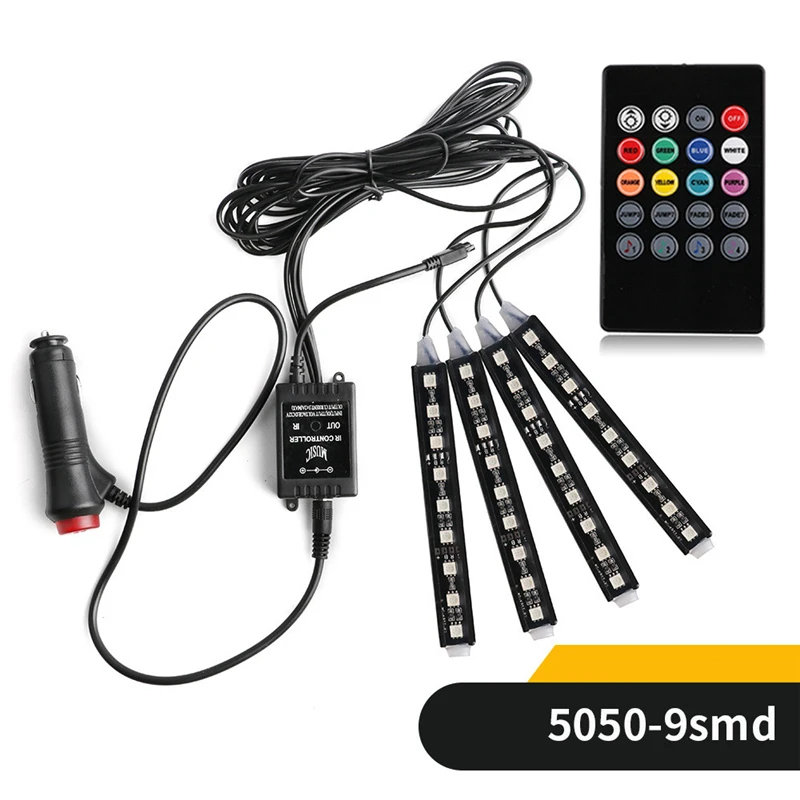 4 полосы 5050 9SMD RGB LED Свет Голосовое управление Авто Стайлинг декоративные