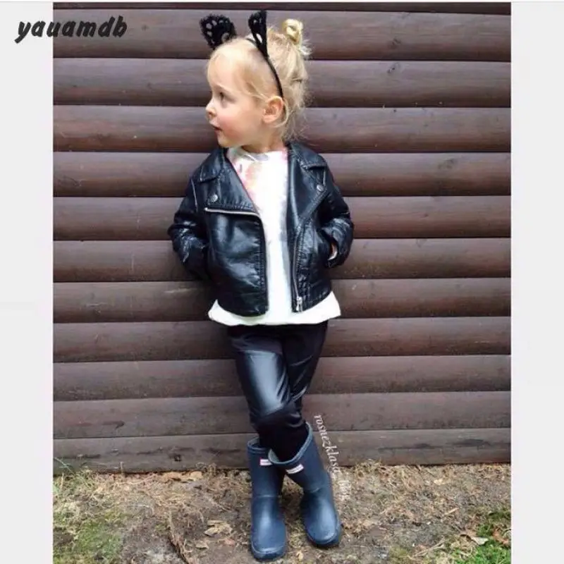 Детская куртка из искусственной кожи на молнии для мальчиков и девочек