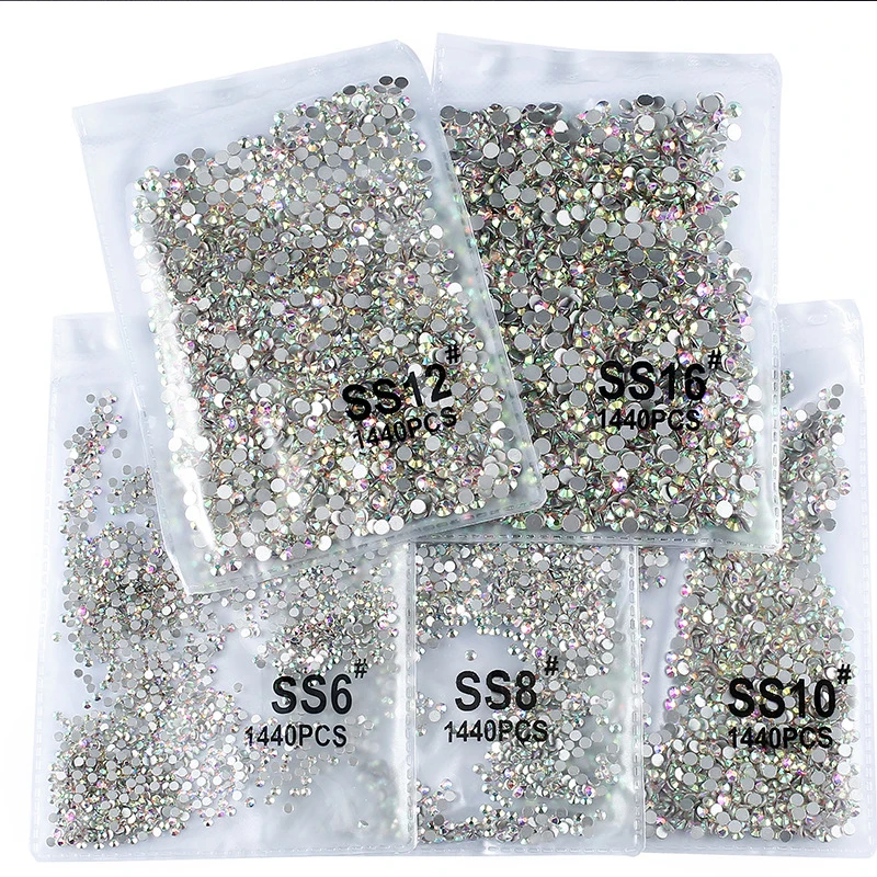 

SS3-SS20 1440pcs Crystal AB 3D Non Hot Fix FlatBack Strass Sewing&Fabric Garment Nail Art Rhinestone Decorations