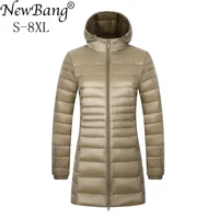 newbang 7xl 8xl ladies long warm down coat ultra light down jacket women with portable bag womens overcoats with hooded