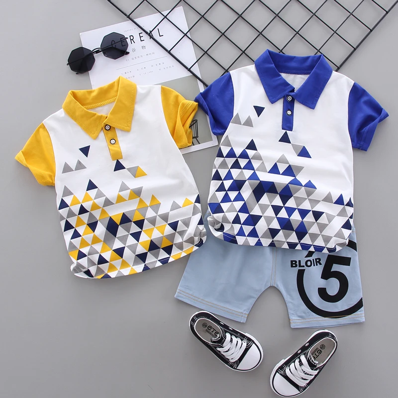 

2021 Summer Shirts Children's Clothing Sets School Short Sleeve Boys Polo Shirt + Pants 2Pcs Kids Boy Tops tees Cotton T-shirt
