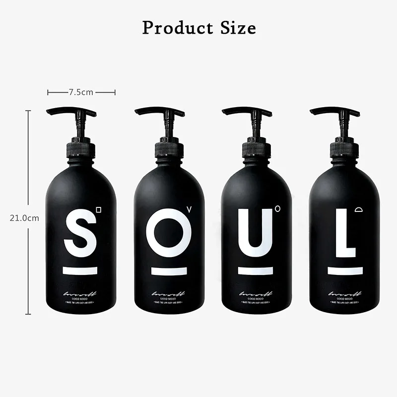 

500ml Bathroom Soap Dispenser for Shampoo Shower Gel Hair Conditioner Black Glass Empty Bottle Kitchen Detergent Storage Bottle