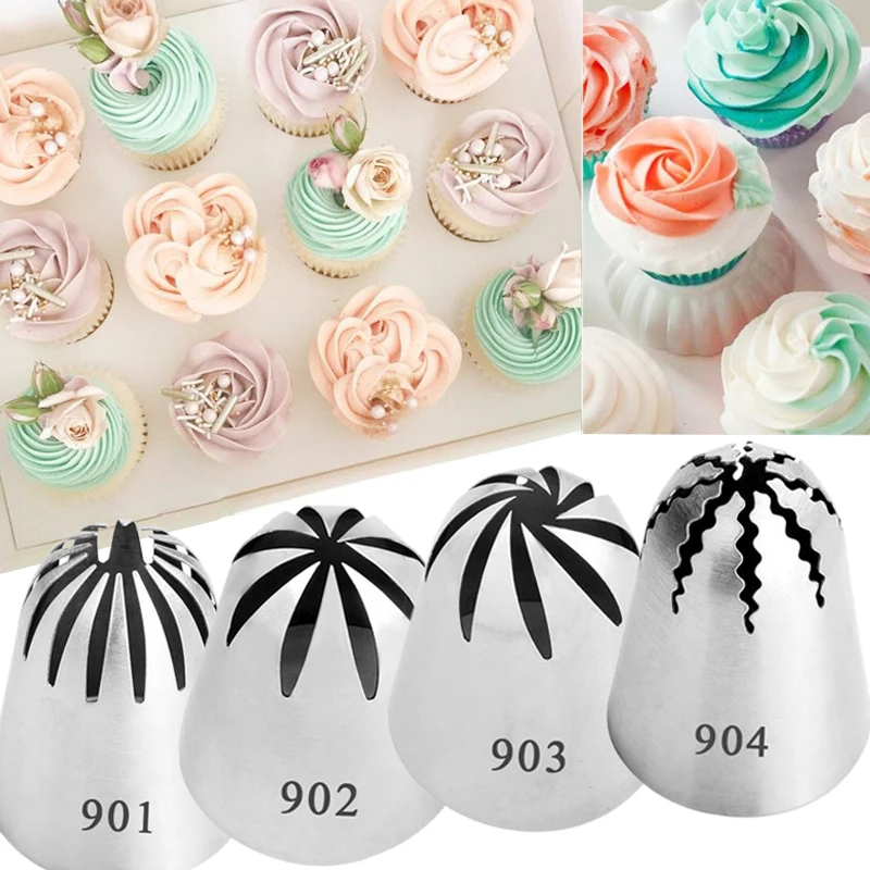 

4Pcs Large Russian Tulip Icing Piping Nozzles Pastry Cream Tips Stainless Stee Nozzles Confectionery Bakeware Baking Cake Tools