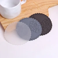 1pcs simple round rose flower lace transparent placemat coaster cafe tea silicone washable table cup insulation pad