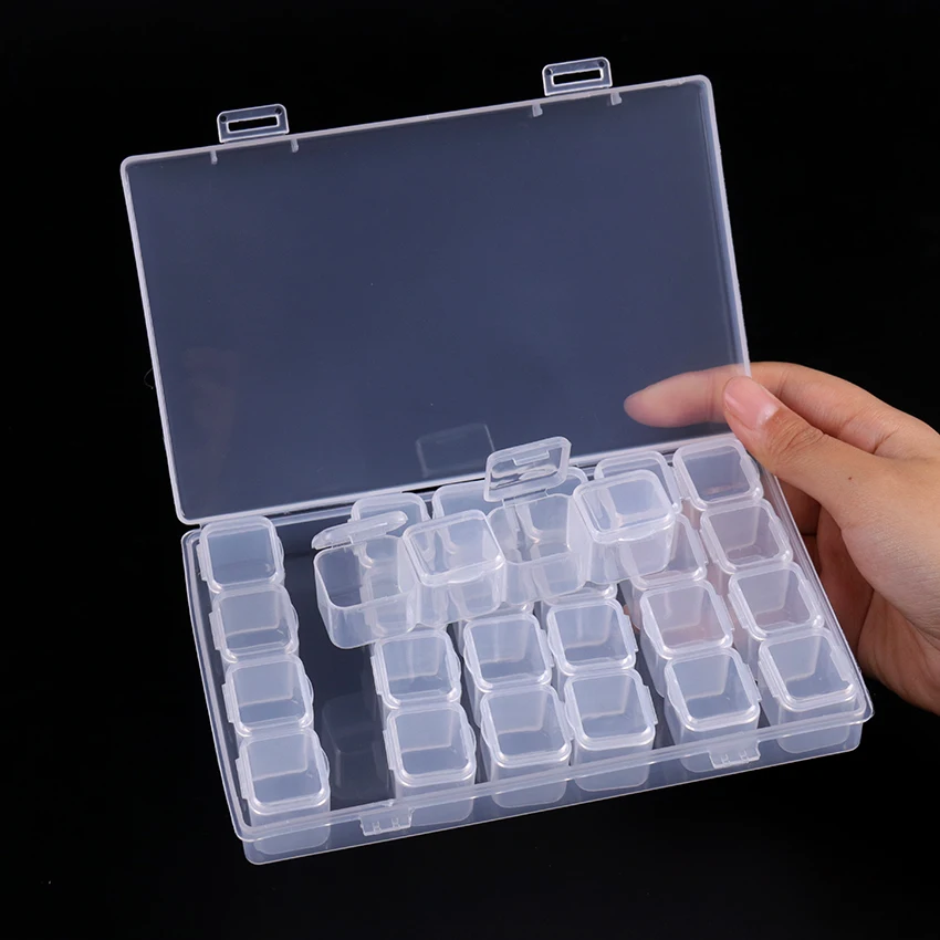 28 слотов прозрачная Нейл арт Блестящий Стразы чехол для хранения украшения