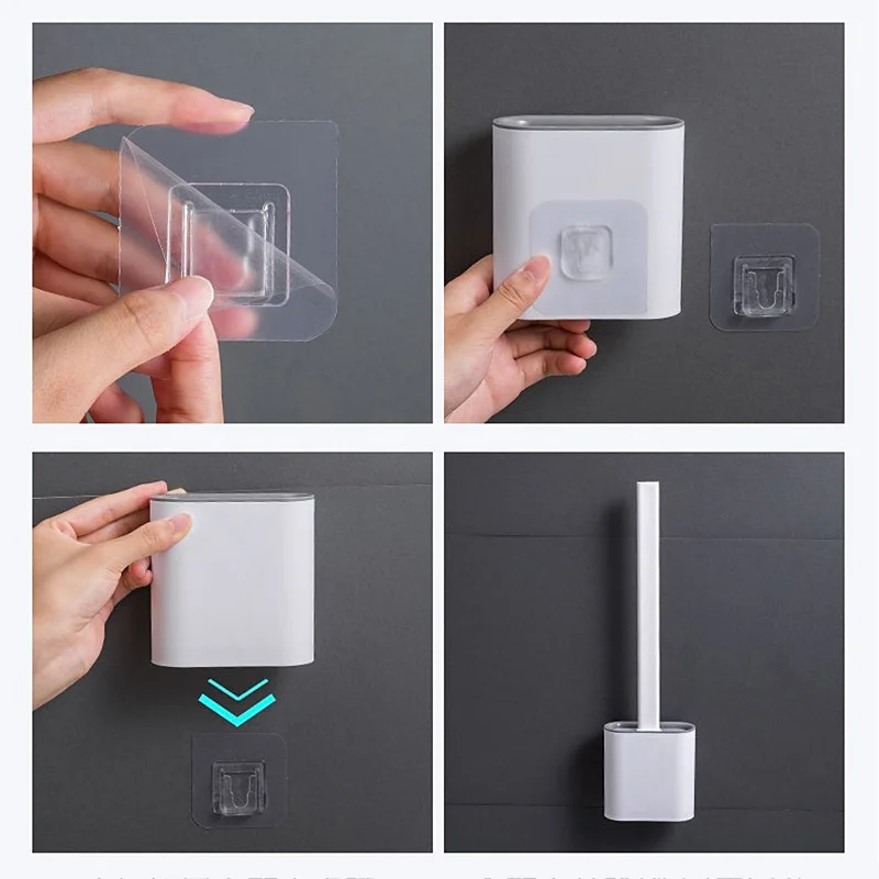 

Toilet Brush Water Leak Proof With base Silicone Wc Flat Head Flexible Soft Bristles Brush with Quick Drying Holder Set