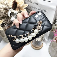 pearl leather wrist band hand strap flower pendant lambskin leather case cover for iphone 12 mini 11 pro xs max xr x 8 7 plus se