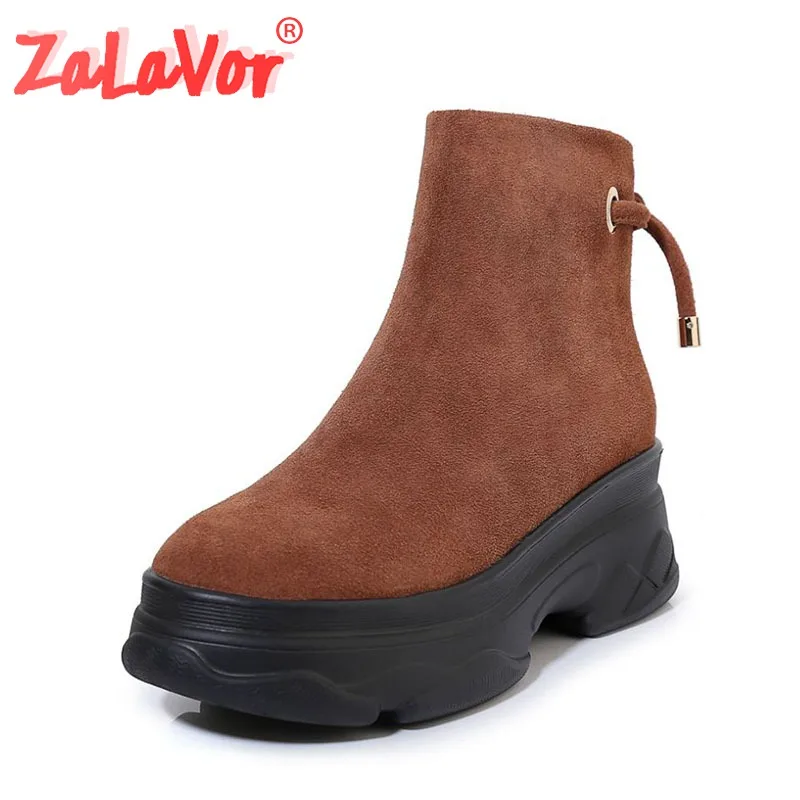 ZALAVOR 2020 New Arrival Genuine Leather Women Ankle Boots Autumn Winter Shoes Woman Round Toe Leisure Footwear Size 34-39 | Обувь