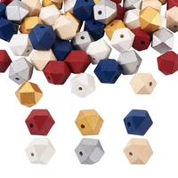 60pcs painted natural wooden beads polygon large hole wood loose spacer beads for jewelry making handmade diy accessories