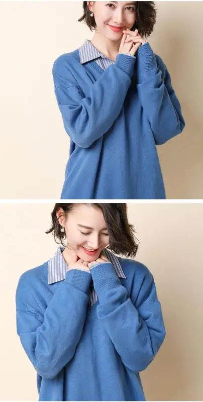 Spring Autumn Winter New Women Lady Cashmere Wool Long Sweater Pullovers Solid V-Neck Casual Big Size Warm Wild Loose Fashion