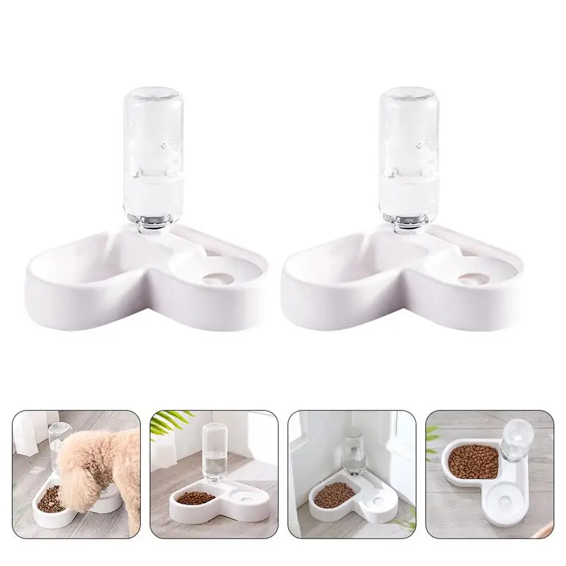 

2 Pcs Corner Shape Pet Feeder Double Bowl Automatic Water Dispenser Pet Supplies