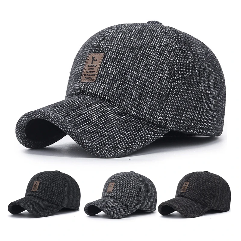 

2021 New baseball cap Woolen Knitted Design Winter Baseball Cap Men Thicken Warm Hats with Earflaps warm old hat
