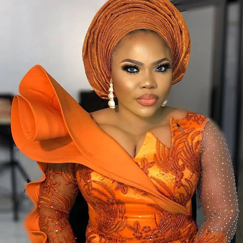 Aso Ebi арабские кружевные вечерние платья русалки Длинные рукава Аппликации