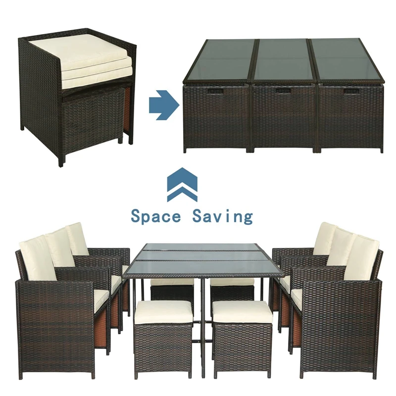 

11-Piece Outdoor Rattan Wicker Patio Dining Table Set Garden Outdoor Patio Furniture Sets
