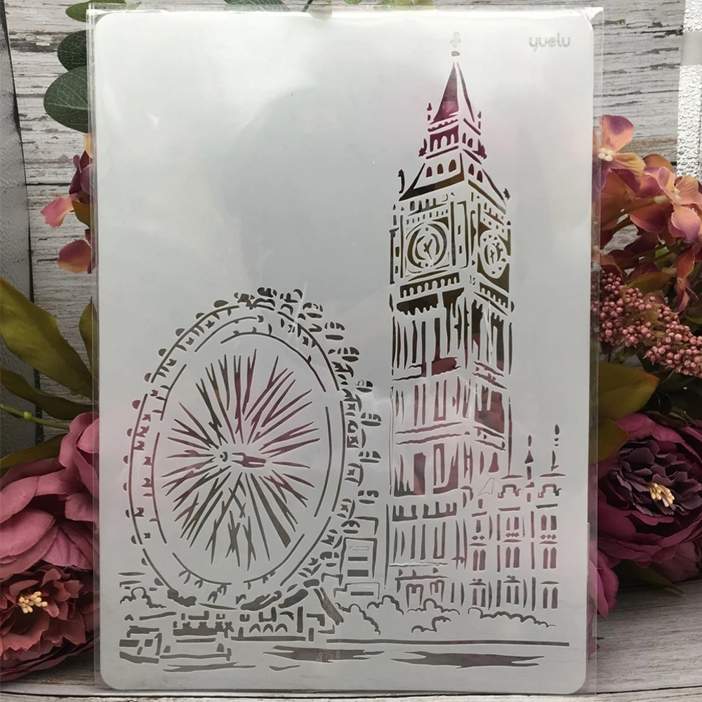 

1Pcs 29*21cm A4 London Eye Big Ben Building DIY Layering Stencils Painting Scrapbook Coloring Embossing Album Decor Template