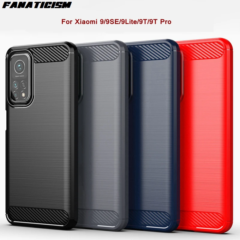 

200pcs 4 Colors Carbon Fiber Brushed Phone Cases For Xiaomi 9 9SE 9Lite 9T Pro Mi9 SE Lite Shockprooof Soft TPU Back Cover
