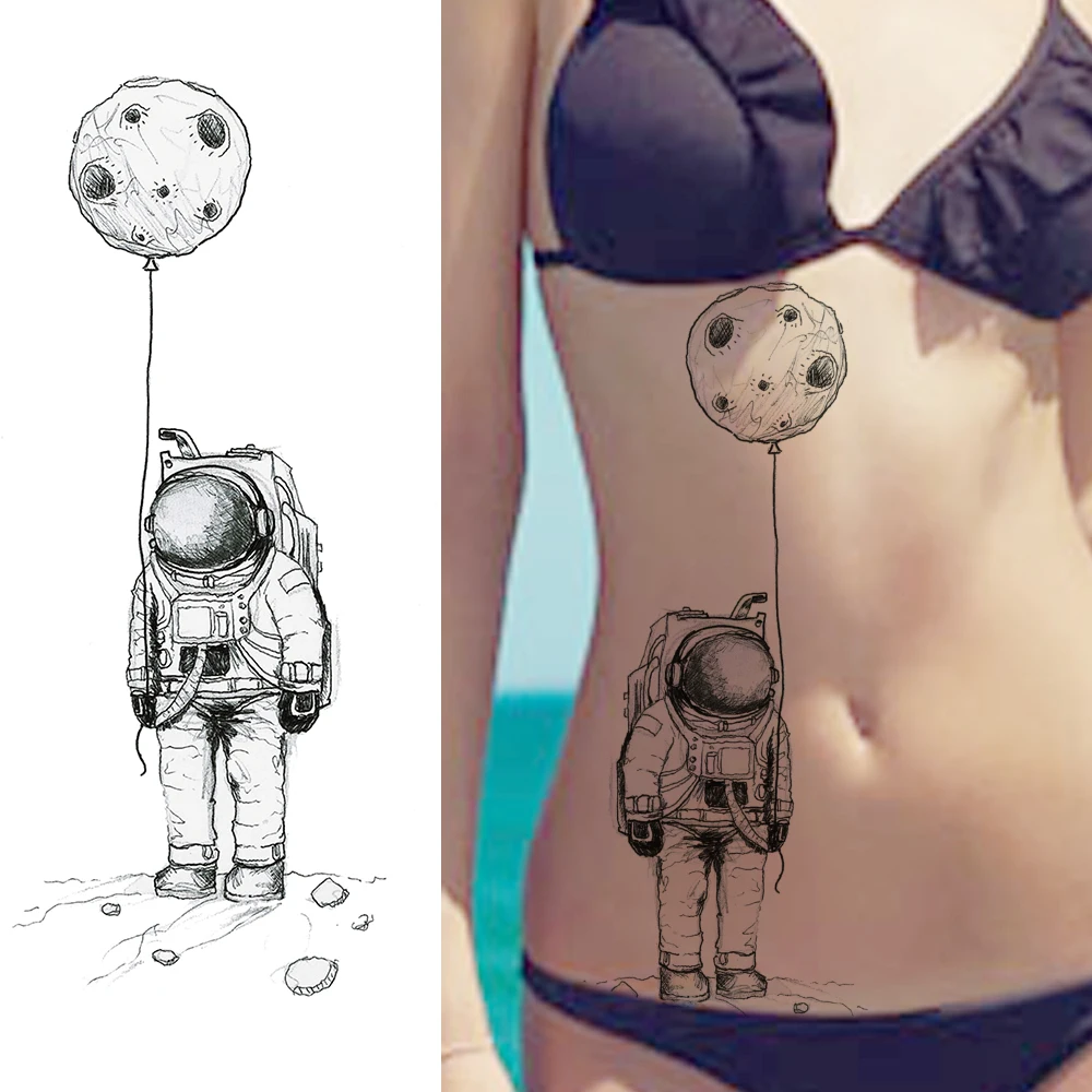 

Geometric Planets Mountain Temporary Tatoo Sticker Black Fake Wave Astronaut Tatoo For Women Men Body Art Waterproof Tatoo Decal