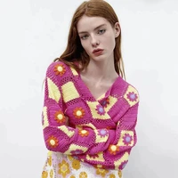 mindygoo high quality custom logo factory crochet open cut cardigan early autumn womens long sleeved tops fresh and bucolic