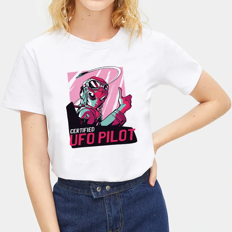 2019 модная женская футболка с принтом инопланетянина базовая Летняя топы