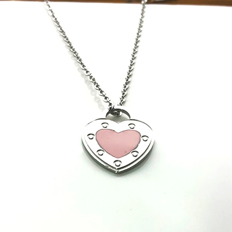 

New Heart Necklaces for Women Stainless Steel Couple Necklace Fashion Blue Box Jewelry on The Neck Chain Necklace Gift for Woman