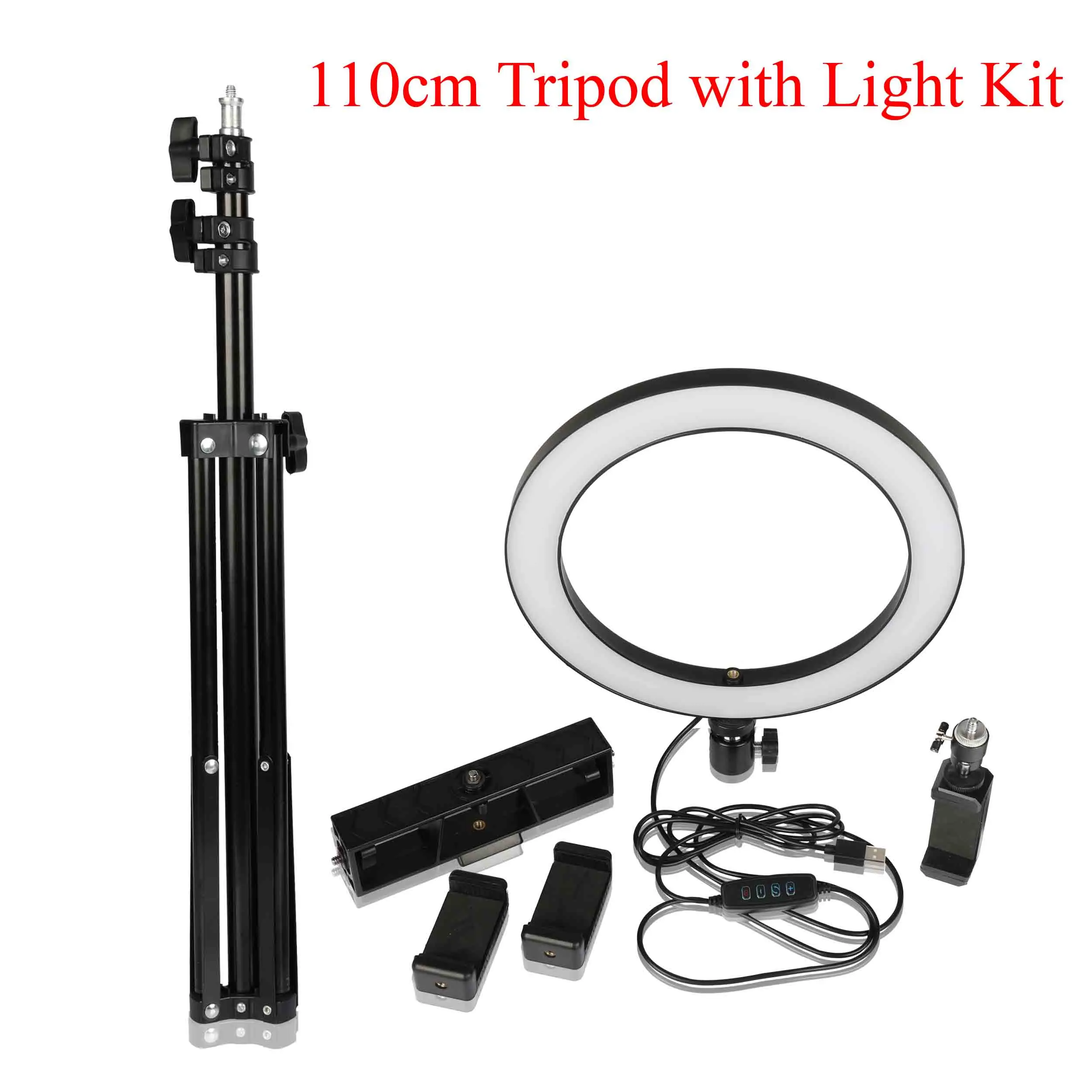 110CM and Light Kit Светодиодный кольцевой светильник для селфи 3200-5600k кольцевая лампа для видеосъемки на YouTube с держателем для телефона штатива камеры - Цвет: 110CM and Light Kit