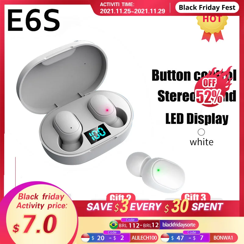 

E6S TWS Wireless Earphones Bluetooth 5.0 Earbud Waterproof Sports Headphones Strong Bass Streo LED Display For Phone