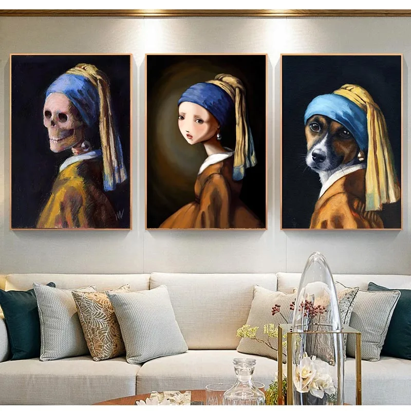 

Spoof Funny Johannes The Girl with A Pearl Earring Famous Wall Paintings Classical Portrait Art Canvas Prints Home Decor