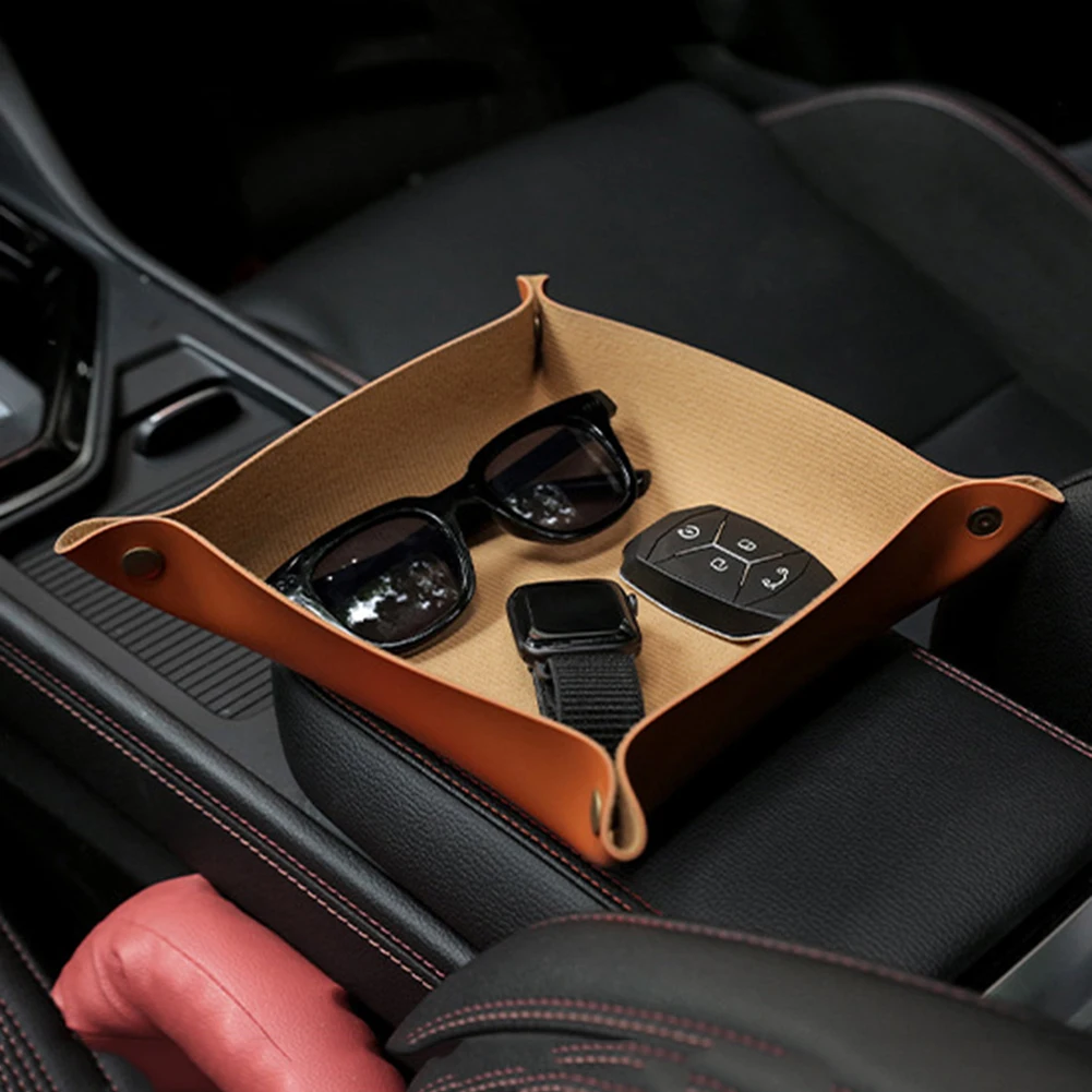 

Practical Foldable Storage Box Space Saving Desk PU Leather Square Tray for Dice Table Games Key Wallet Coin Organizer Case