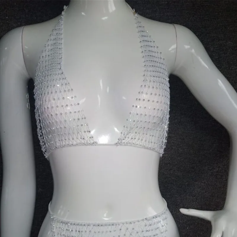 Комплект женский трикотажный из топа и штанов с V-образным вырезом сеткой |