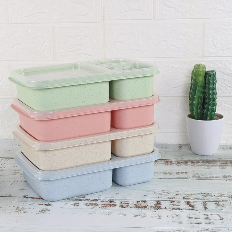 

Microwave Lunch Box Wheat Straw Dinnerware Food Storage Container Kids Adult School Office Portable Bento Box Lunch Bag