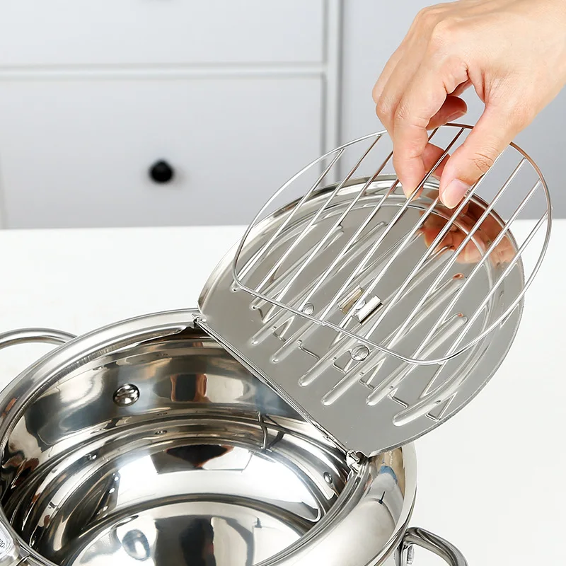 Japanese Deep Frying Pot with a Thermometer and Lid 304 Stainless Steel Kitchen Tempura Fryer Pan Cooking Tools | Дом и сад