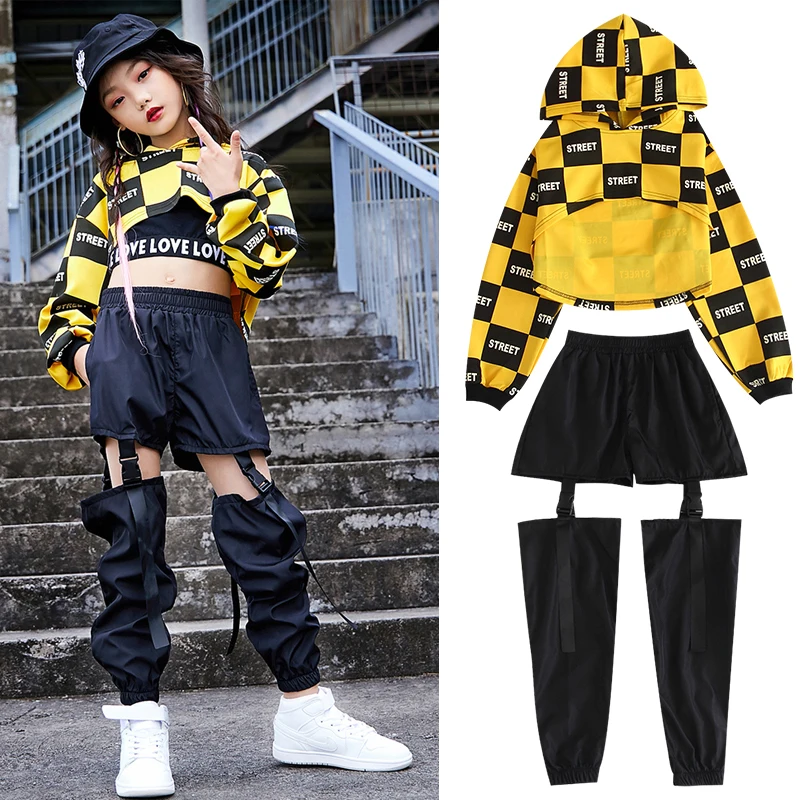 

Children Jazz Dance Costumes Kids Hip Hop Dance Performance Clothing Lattice Shirt And Black Pants Street Dancewear Costume