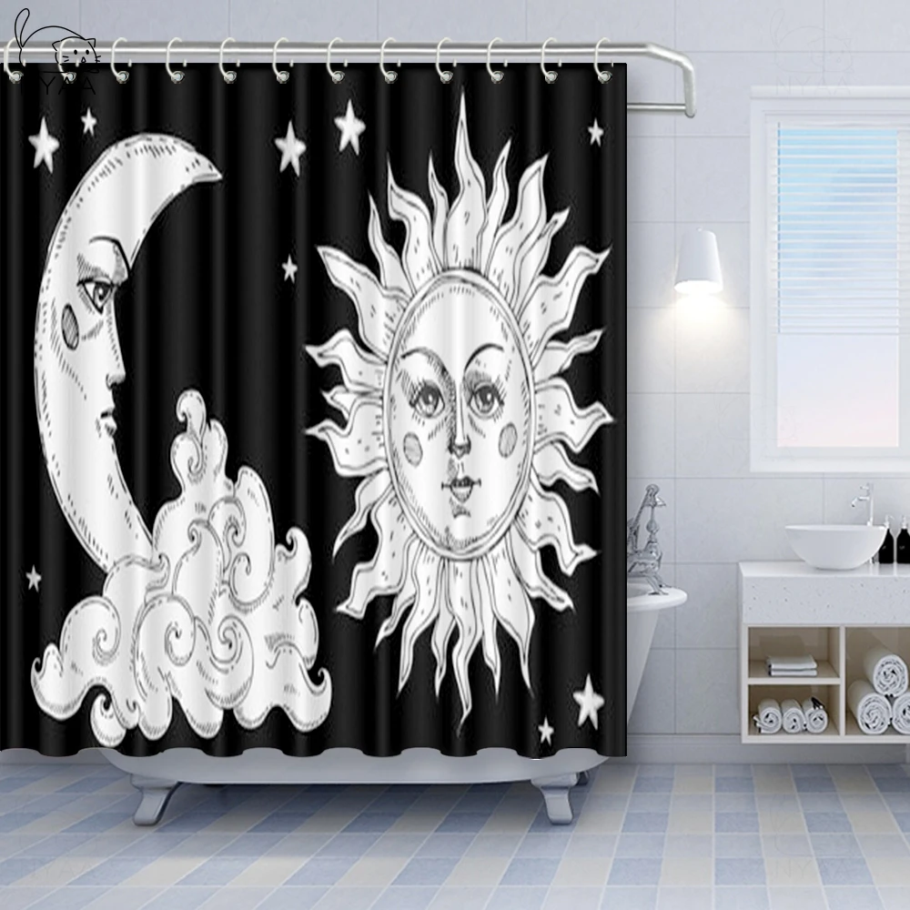 NYAA Witchy Tarot Moon Shower Curtain Black White 3D Galaxy Nature Artwork Decor Bathroom Shower Curtain With 12 Hook