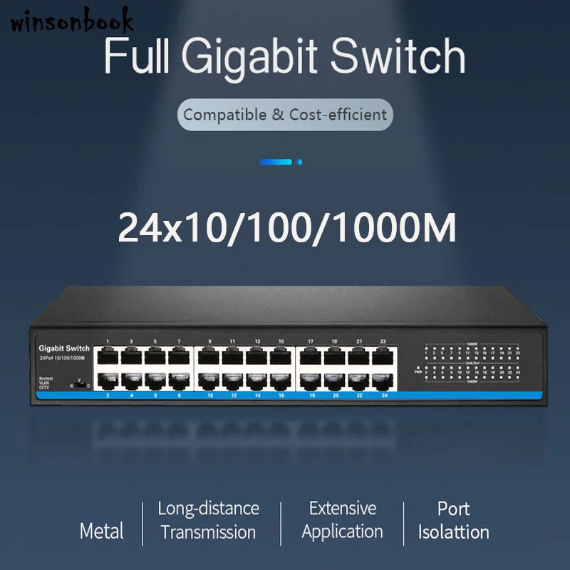 24 порта RJ45 Lan переключатель Ethernet Gigbit с порт гигабитный для ip камеры ap