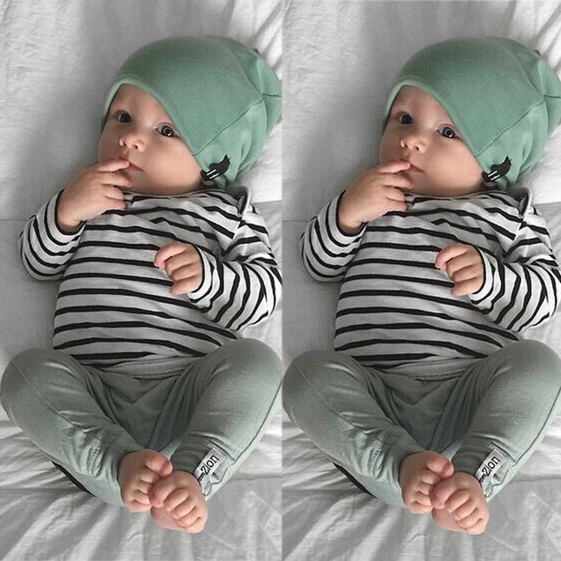 Autumn Winter Baby Girl Boy Set 0-18M 3pcs Newborn Infant Girls Clothes Cotton T-shirt Tops+Pants Leggings Hat Outfit | Детская одежда