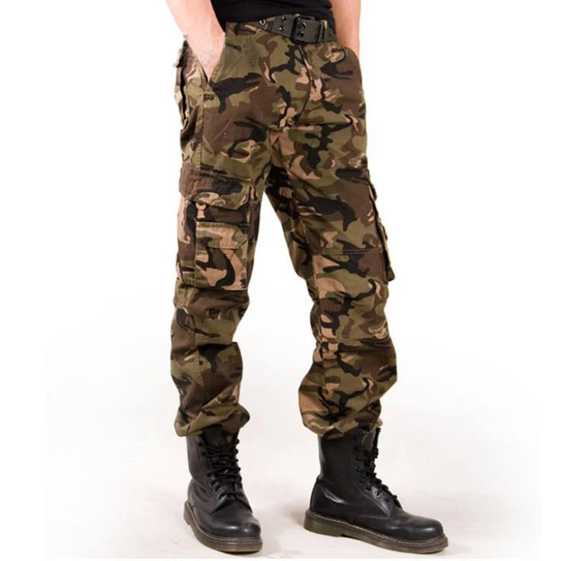 Повседневные уличные военные брюки-карго с множеством карманов, хлопковые камуфляжные брюки, мужские брюки