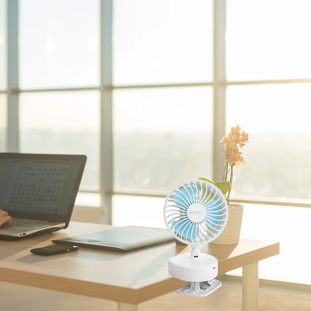

iHoven Portable Mini Fan Clip-on Table Fan USB Rechargeable Desk Fan 360 Degree Rotation Adjustable Desktop Clip-on Fan