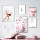 Настенная картина розовая роза бабочка цветок лебедь линия искусство на холсте скандинавские постеры и принты настенные картины для декора гостиной