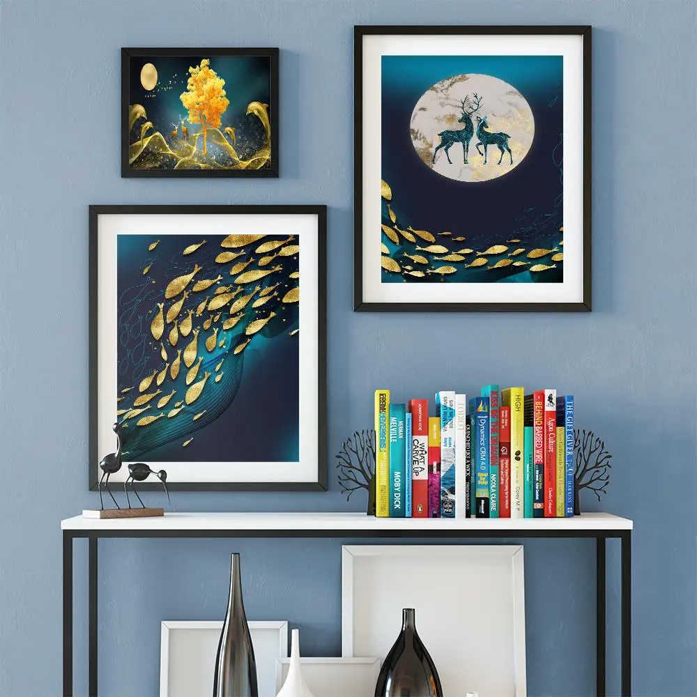 Пользовательские Плакат Золотая рыбка # r на холсте искусство комплект Плакаты