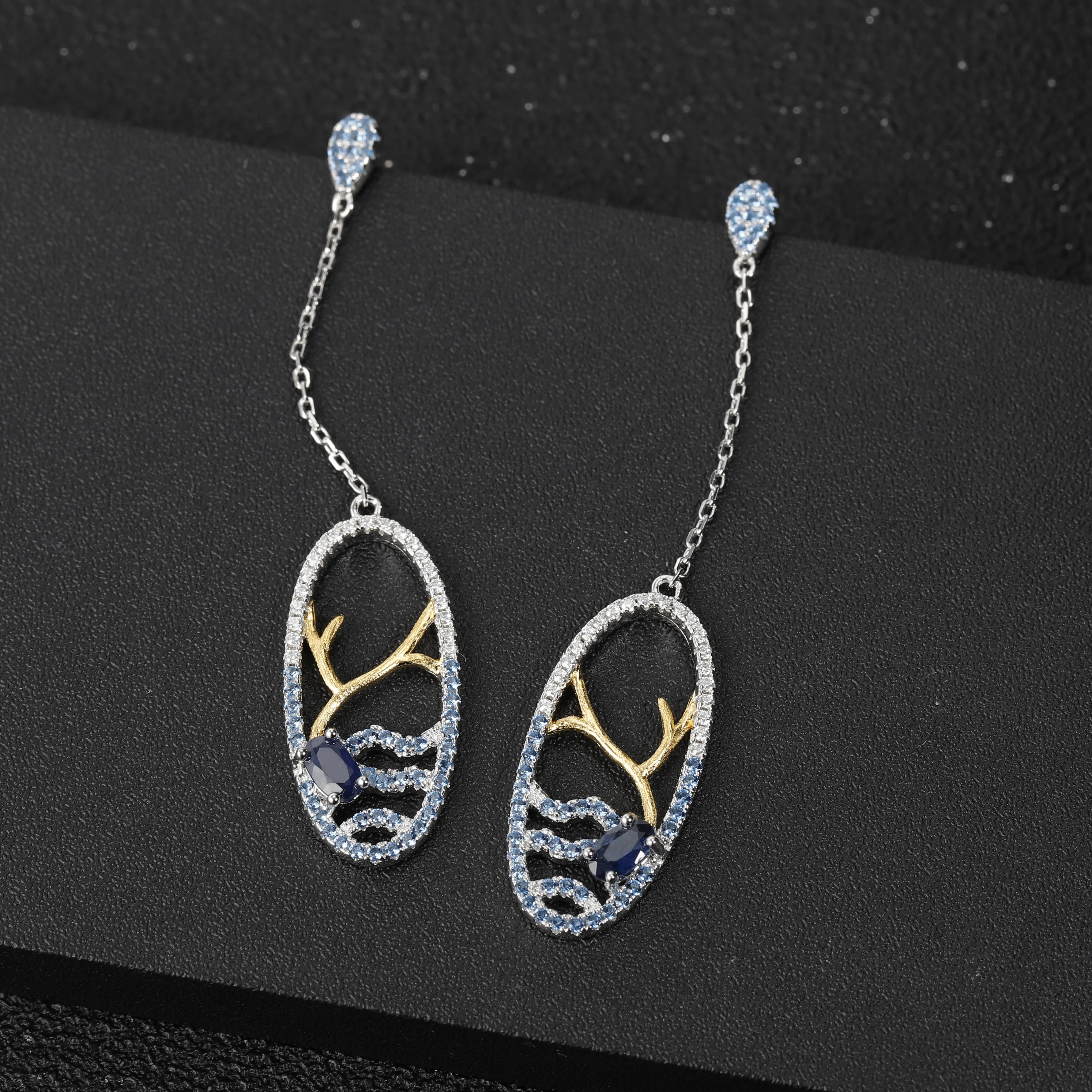 Серьги подвески женские из серебра 925 пробы с овальным
