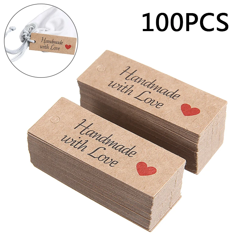 

100pcs Kraft Paper Gift Tags Handmade With Love Party Wedding Favor Label For Candy Gift Cookies Display Packing